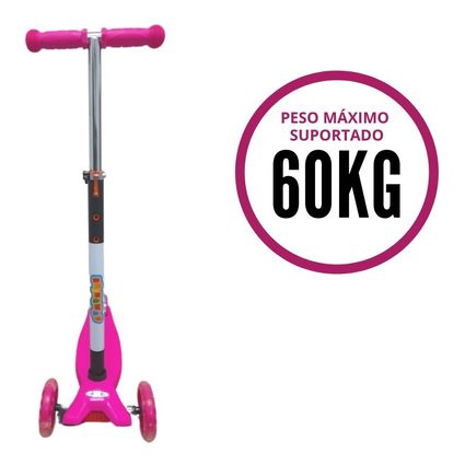 Patinete Infantil 3 Rodas Azul Rosa Crianças Regula Altura - oestesom