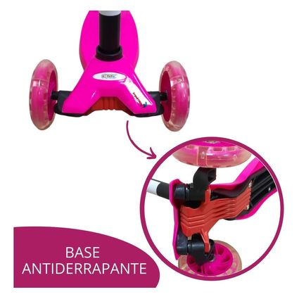 Patinete Infantil 3 Rodas Azul Rosa Crianças Regula Altura - oestesom